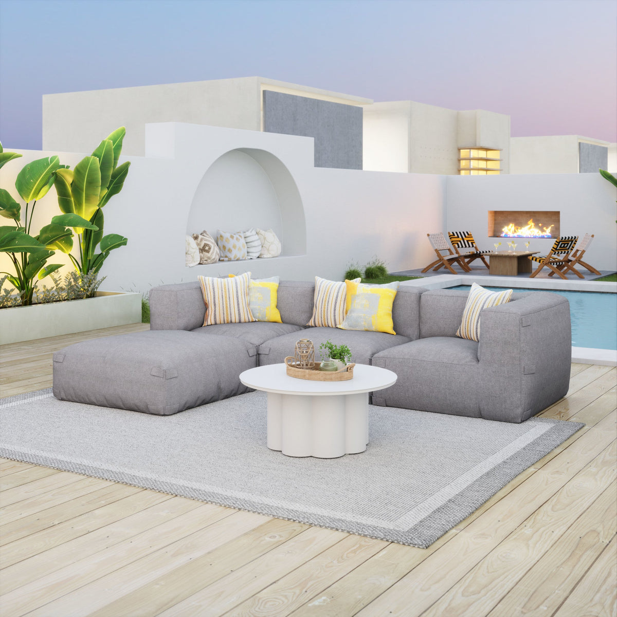 Luanda Outdoor Patio Ottoman, Gray