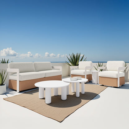 Gelo Outdoor Patio Swivel Chair, White & Brown