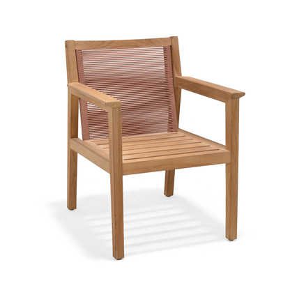 LifestyleGarden Agate Teak and Rope Outdoor Dining Armchair, Terracotta