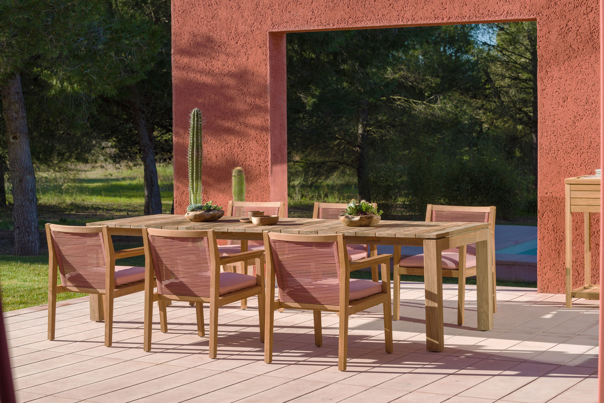 LifestyleGarden Agate Teak and Rope Outdoor Dining Armchair, Terracotta