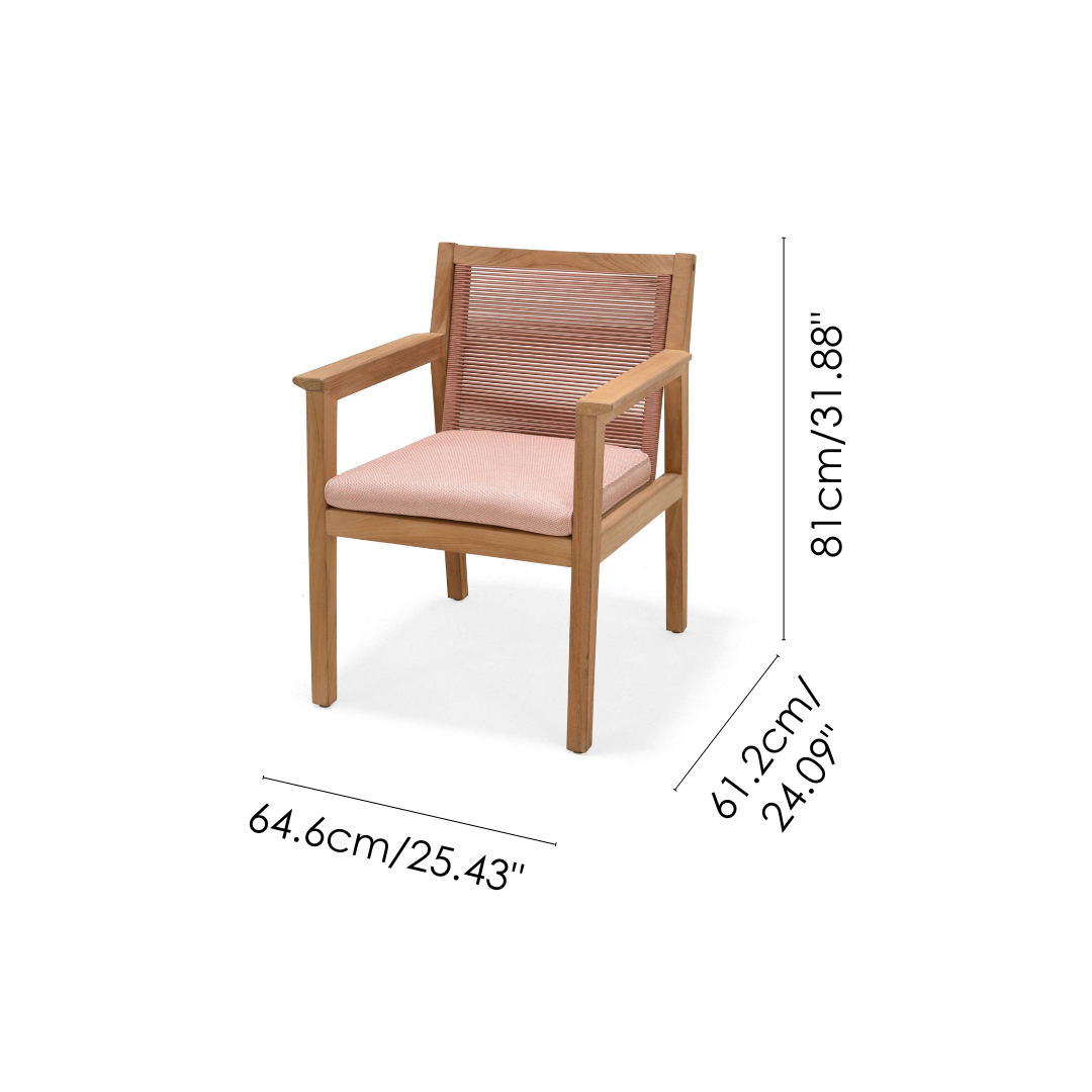 LifestyleGarden Agate Teak and Rope Outdoor Dining Armchair, Terracotta