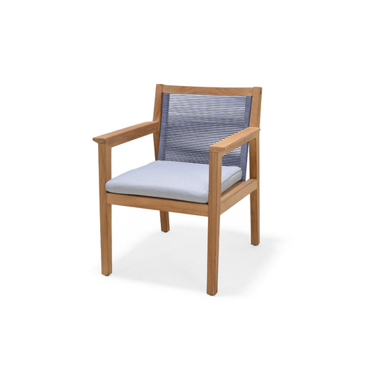 LifestyleGarden Agate Teak and Rope Outdoor Dining Armchair, Blue