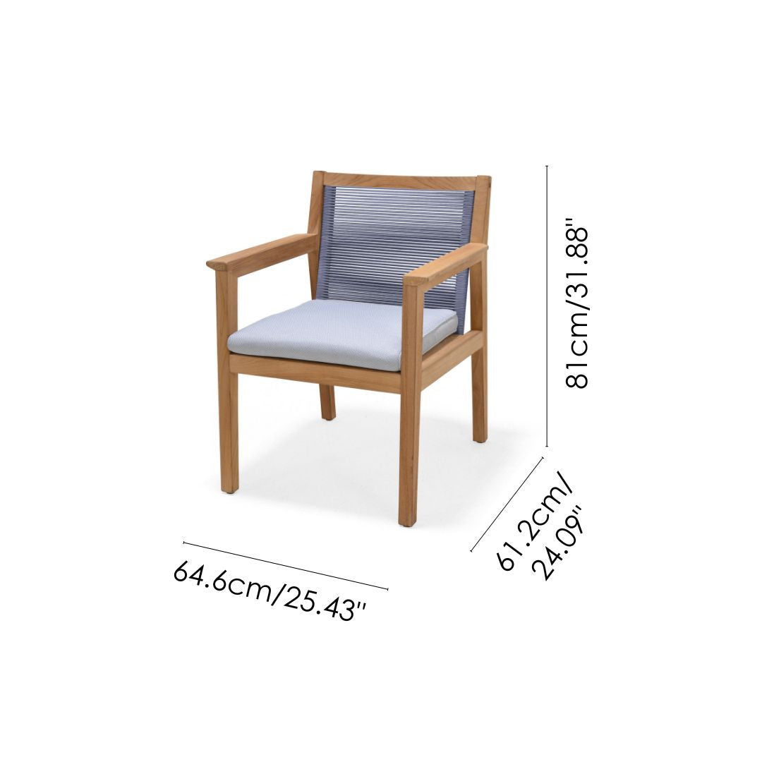 LifestyleGarden Agate Teak and Rope Outdoor Dining Armchair, Blue