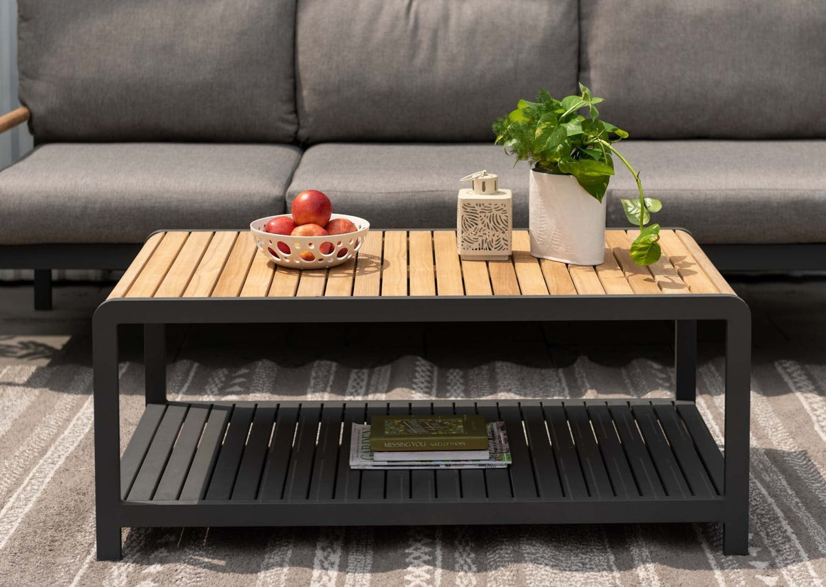 LifestyleGarden Amber Teak and Aluminum Rectangular Outdoor Coffee Table