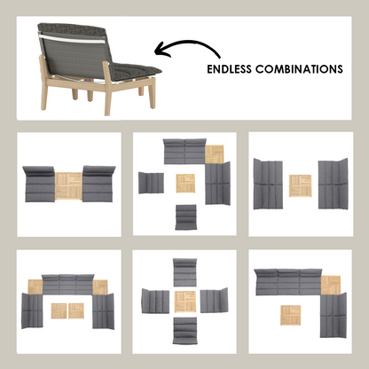 LifestyleGarden Arno Teak Modular Outdoor Side Chairs, Set of 2