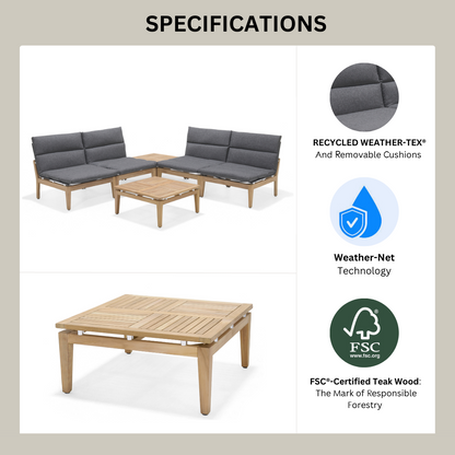 LifestyleGarden Arno Teak Modular 6 Piece Outdoor Corner Sofa Set, Dark