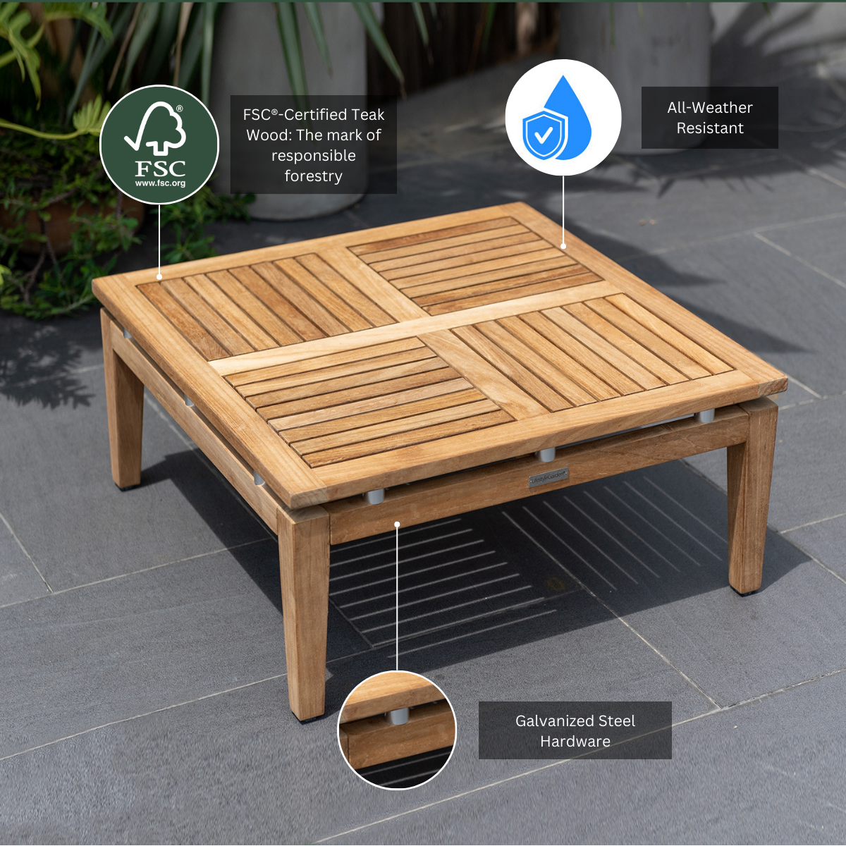 LifestyleGarden Arno Teak Modular Square Outdoor Side Table