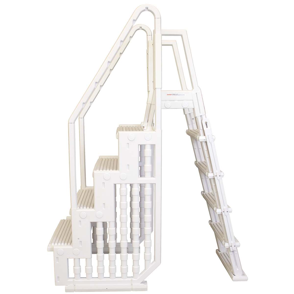 Blue Torrent Cayman White Entry Step System 32" Wide w/ Flip-Up Outside Ladder, Fits 48" - 54" ABG Pools | AC LDR