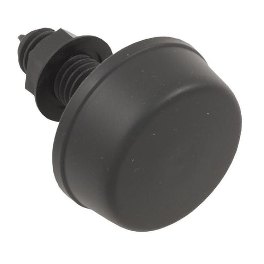 Black Herga Air Button 6433-AZZZ with a mushroom cap, durable and leak-proof for pools and spas.