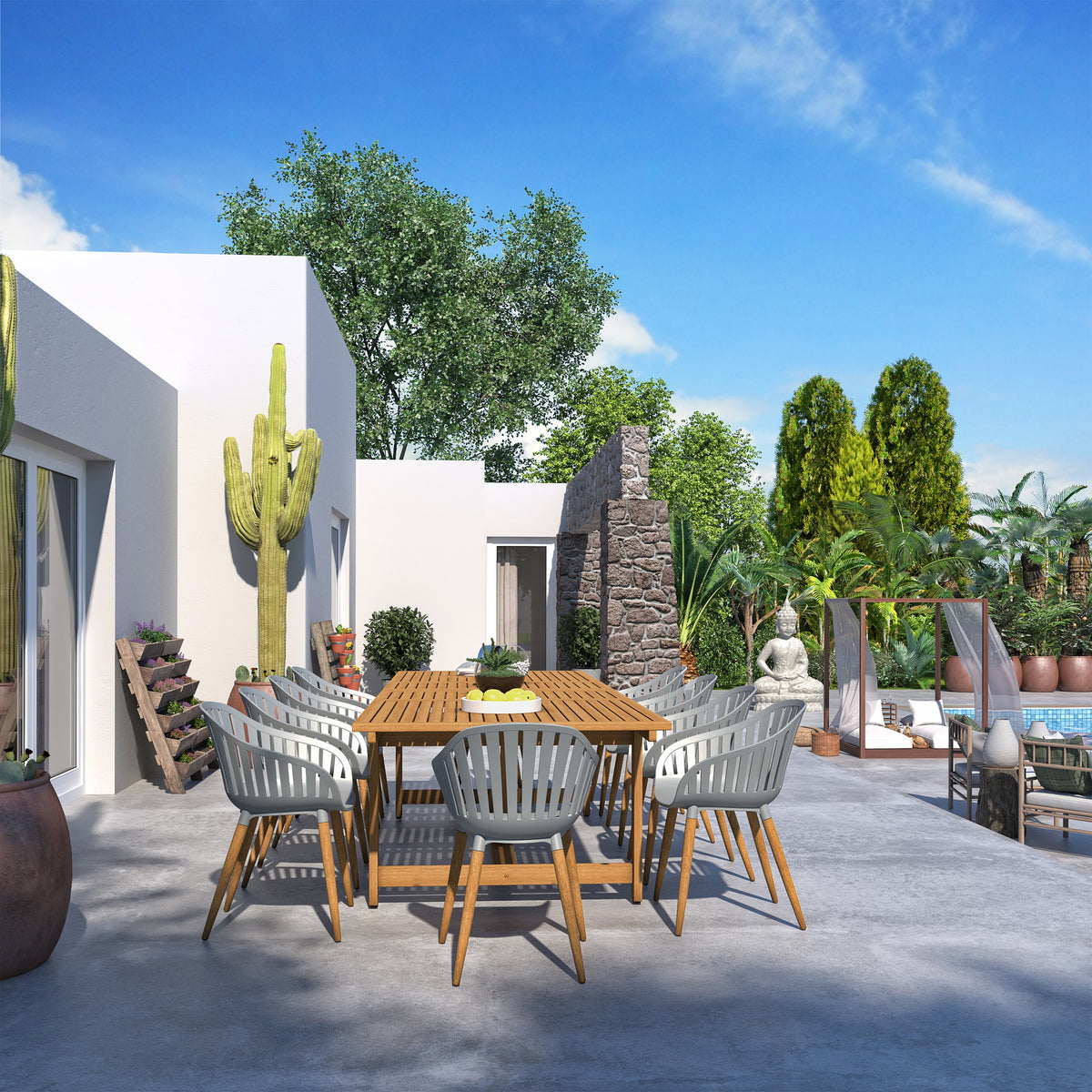 Amazonia Leyland 9 Piece Extendable Patio Dining Set, Gray Chairs