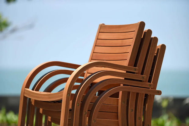 Amazonia Catalina Eucalyptus Stacking Outdoor Dining Armchairs, Set of 4