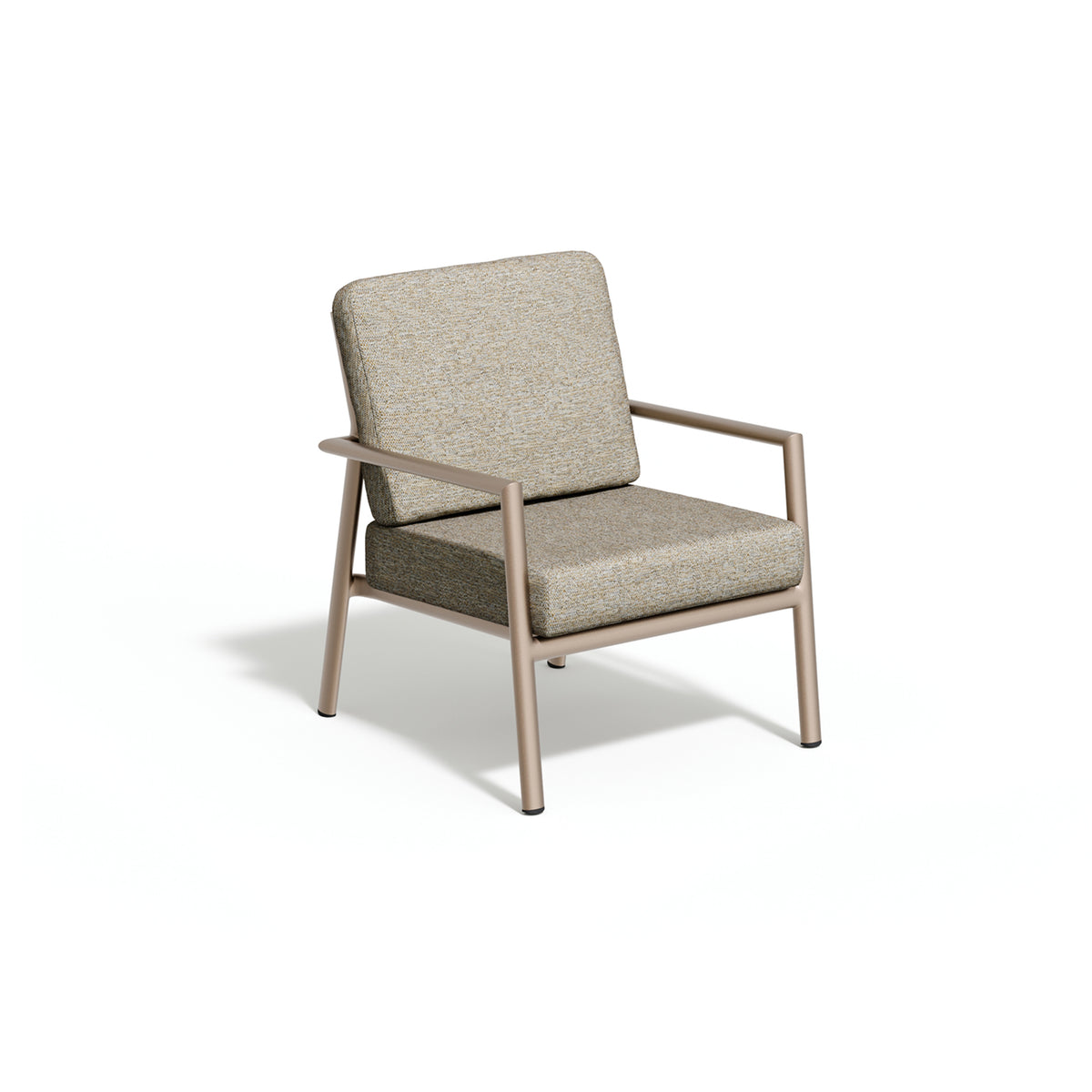 Eiland deep seat cushions in Mainstreet Dove shown in place on the cushioned club chair frame