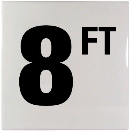 8Ft Sm Inlays 8 W/Ft Depth Marker-Ceramic Blk/White Smooth 6" Depth Marker 8 Ft Smooth Surface 6In X 6In Ceramic  | C610080