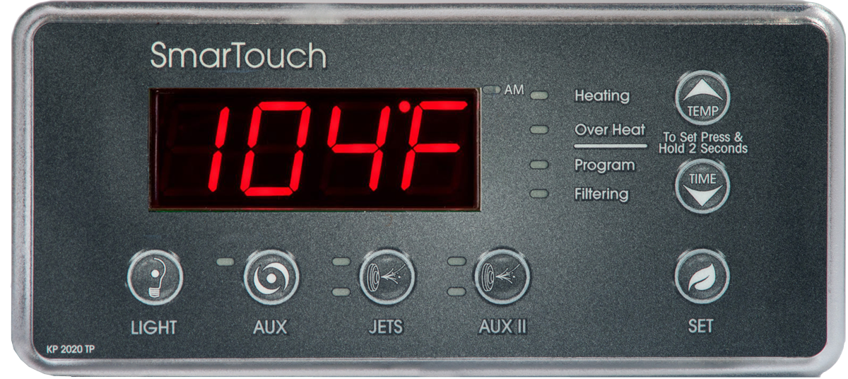 ACC KP-2020 TP spa topside control panel with light, aux, jets, aux II, set, temp and time, supplier photo