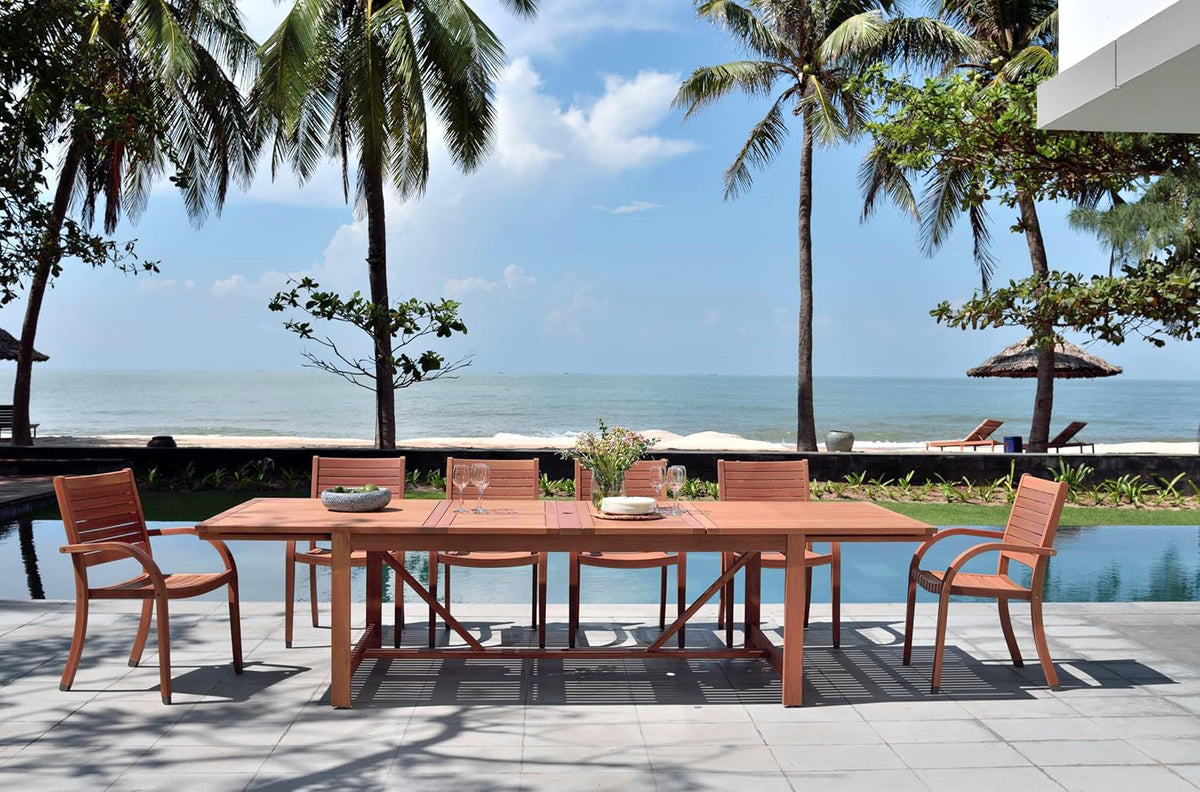 Amazonia Catalina Eucalyptus Stacking Outdoor Dining Armchairs, Set of 4