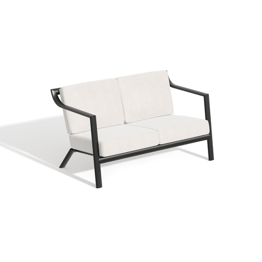 Oxford Garden Markoe loveseat shown dressed in the Bliss Linen cushion set. This listing is the cushion set only, the frame is sold separately