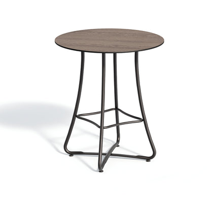 36 inch round outdoor bar table with a Marshland Oak laminate top on a tall folding base