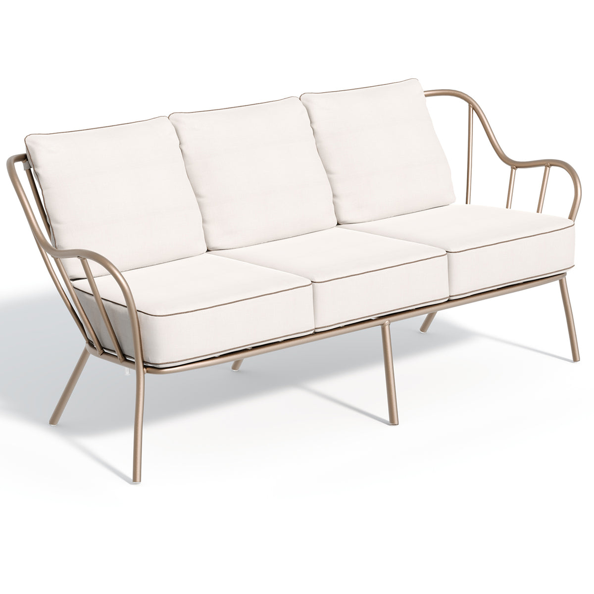 The same cushions shown on a Taupe powder coated Malti sofa frame