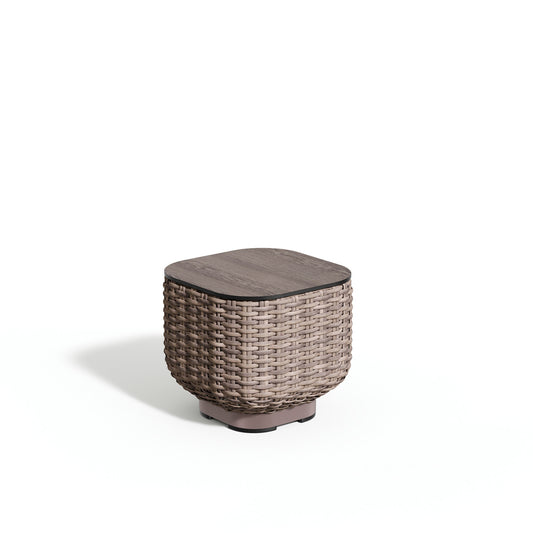 Oxford Garden Nomi Resin Wicker End Table shown on a plain white background