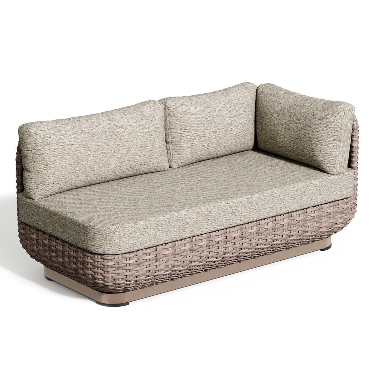 Left hand Nomi loveseat module carrying its seat cushion and long back bolster in Mainstreet Dove