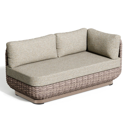 Left hand Nomi loveseat module carrying its seat cushion and long back bolster in Mainstreet Dove