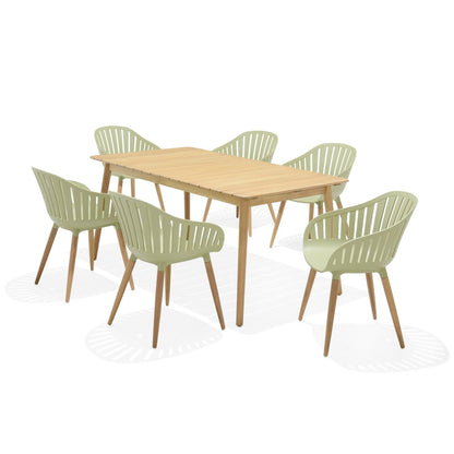 LifestyleGarden Nassau 7 Piece Rectangular Patio Dining Set, Sage Green