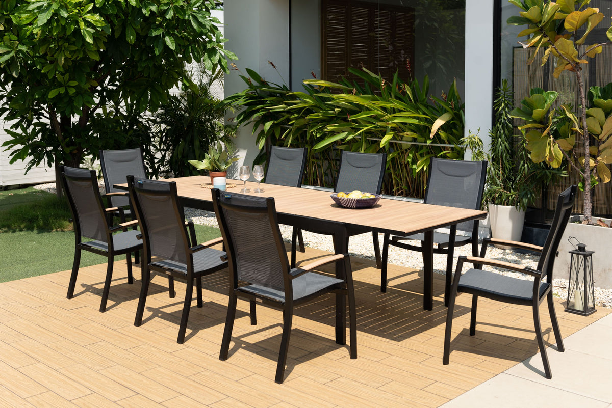 LifestyleGarden Panama Dark Aluminum 9 Piece Extendable Patio Dining Set