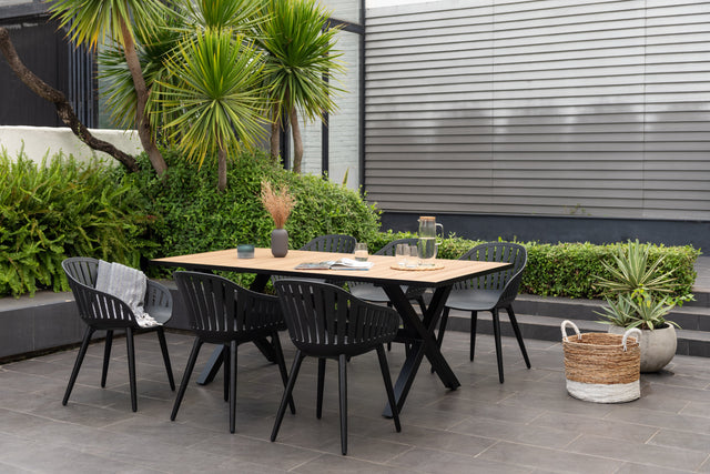 LifestyleGarden Panama Dark 7 Piece Patio Dining Set with Nassau Chairs