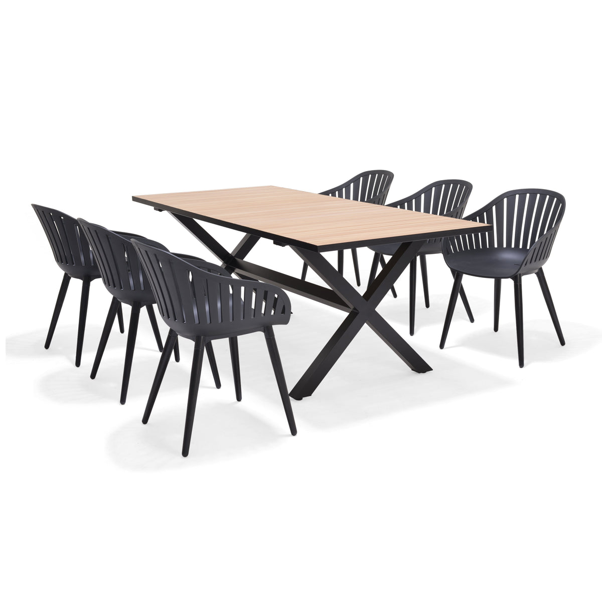 LifestyleGarden Panama Dark 7 Piece Patio Dining Set with Nassau Chairs