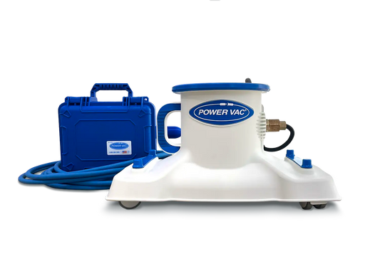 Power Vac PV3600 portable pool vacuum, 20 inch cleaning path, shown with filter bag and 40 foot floating cord