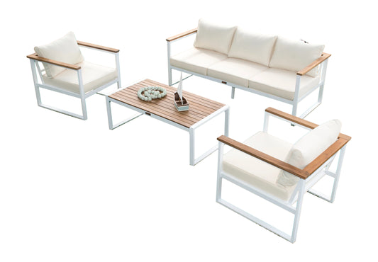 Patio Furniture Set Outdoor Furniture Panama Jack Dana Point 4 Piece Seating Set with Outdoor Beige Fabric PJO-3101-WHT-4Piece