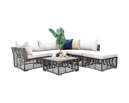 Panama Jack Graphite Collection 6 Piece Sectional Set with Outdoor Off-White Fabric | PJO-1607-GRY-6SEC