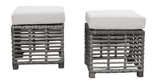 Panama Jack Graphite Collection Set of 2 Small Ottomans with Outdoor Off-White Fabric | PJO-1601-GRY-S2