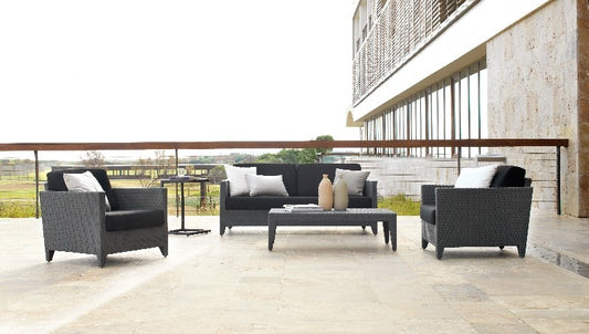 Panama Jack Onyx Collection 4 Piece Seating Set with Outdoor Off-White Fabric | PJO-1901-BLK-4PL