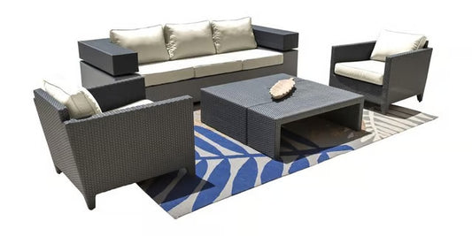 Panama Jack Onyx Collection 5 Piece Seating Set with Outdoor Off-White Fabric | PJO-1901-BLK-5PS