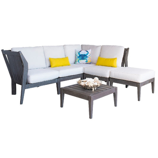 Panama Jack Poolside Collection 6 Piece Sectional Set with Outdoor Off-White Fabric | PJO-2701-GRY-6SEC