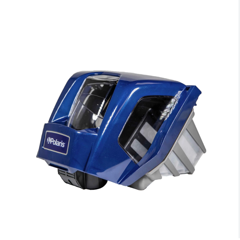 Polaris R0836200 blue filter canister assembly for Quattro Sport pool cleaner side angle