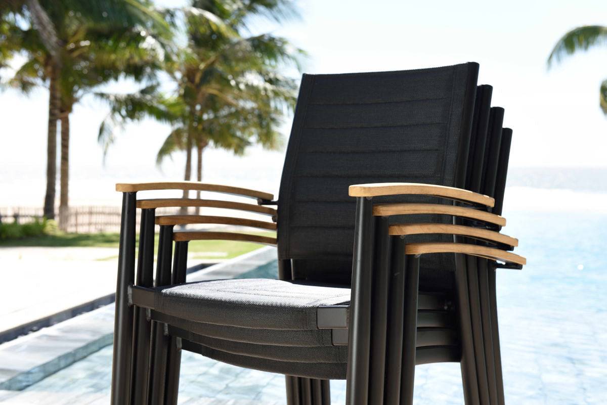 LifestyleGarden Portals Dark Stacking Outdoor Dining Armchairs, Set of 2