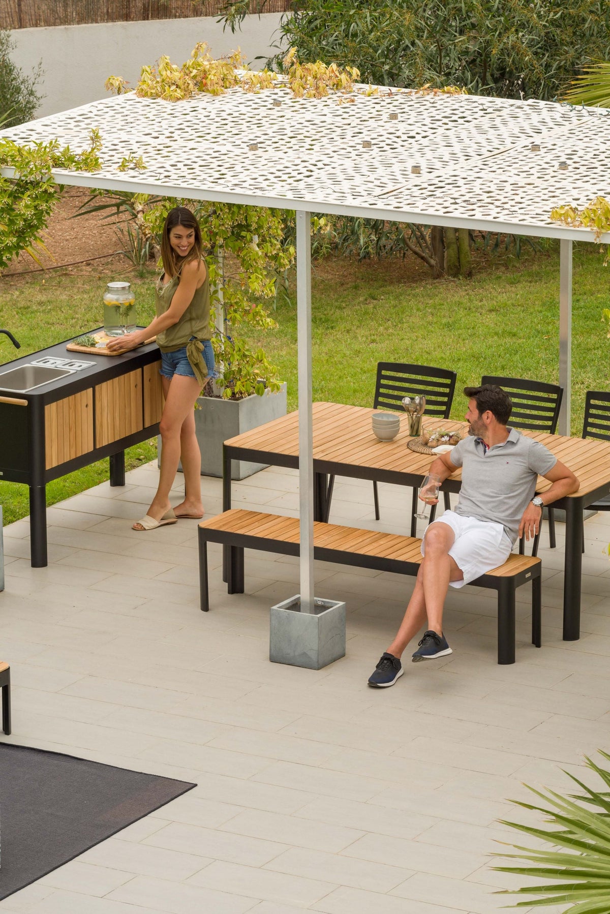 LifestyleGarden Portals Teak and Aluminum Outdoor Picnic Bench