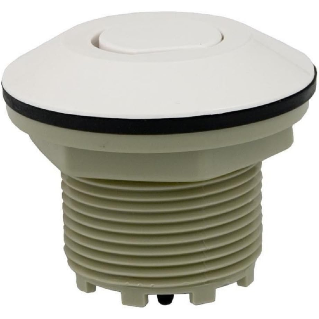 White PresAir push button air actuator for pools & spas, waterproof & durable.
