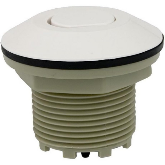 White PresAir push button air actuator for pools & spas, waterproof & durable.