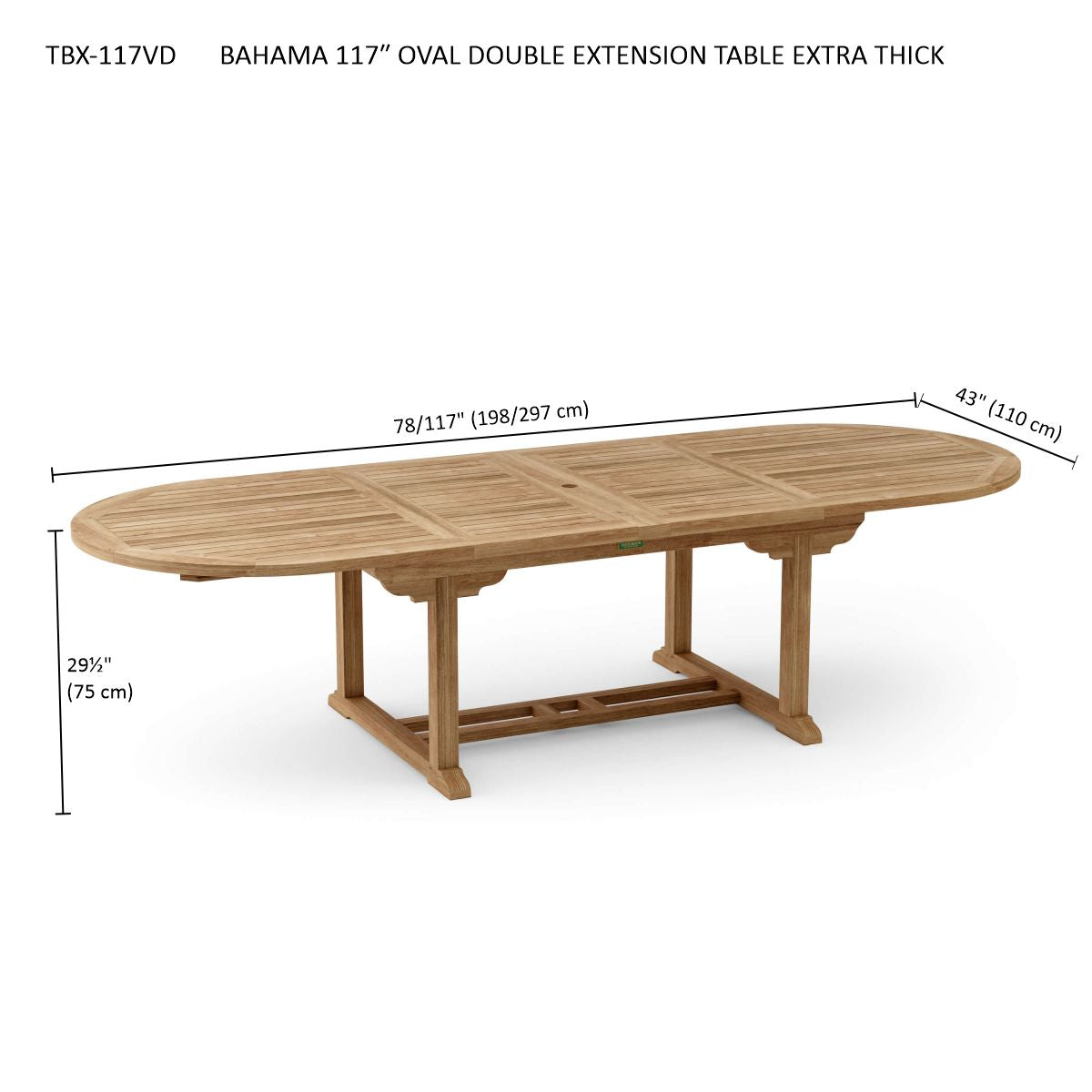 Anderson Teak Bahama 117" Oval Extension Table w/ Double Extensions