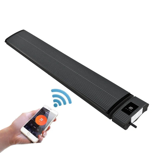 WiFi-controlled zero light patio heater with modern design for outdoor comfort.