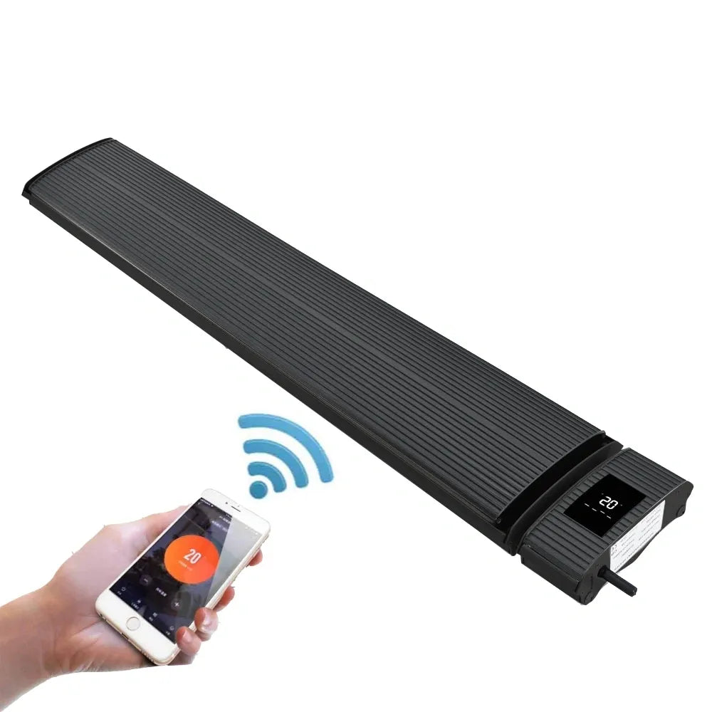 WiFi smart controlled outdoor patio heater with sleek design and zero light technology.