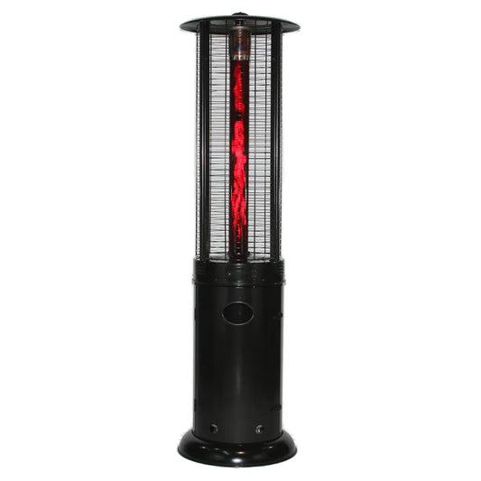 RADtec 80-inch Ellipse Flame Propane Patio Heater with ruby glass, black finish.