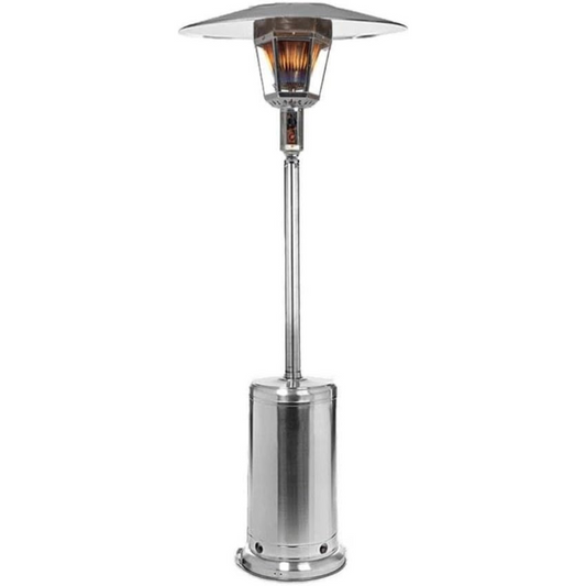 RADtec 96-inch stainless steel propane patio heater with real flame and 40,000 BTU output.
