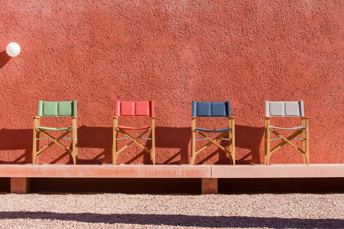 LifestyleGarden Zircon Teak Folding Director Chair, Blue Horizon