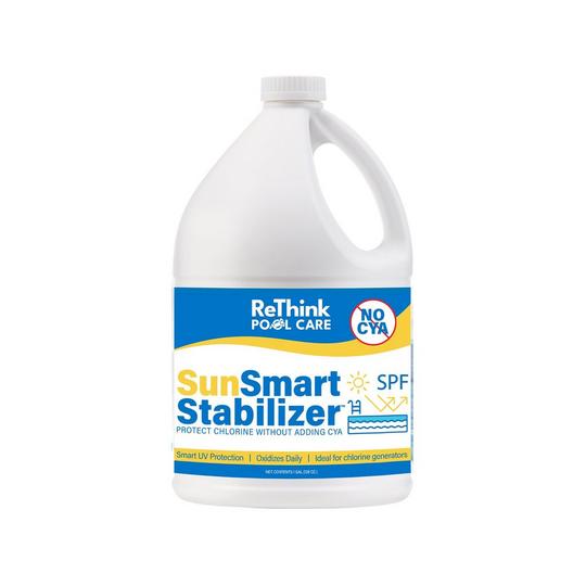 ReThink Pool Care SunSmart Stabilizer 1-gallon bottle on white background