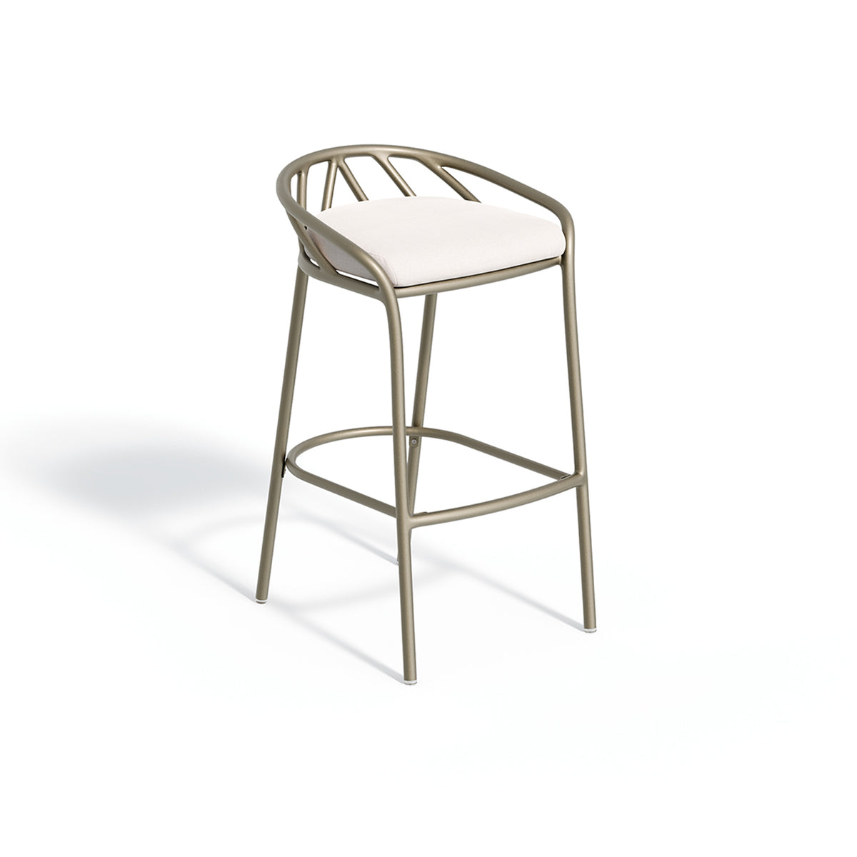 Seavo bar stool carrying a Bliss Linen seat pad and back cushion, photographed on white