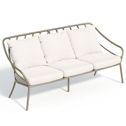 Seavo sofa with Bliss Linen seat and back cushions on a satin powder coated frame, on white